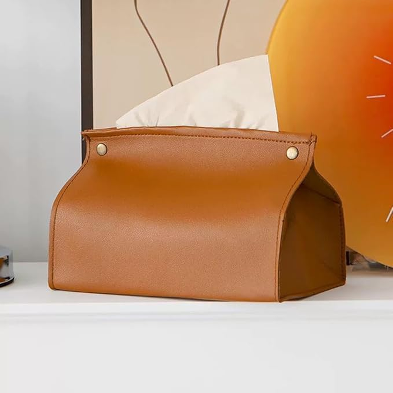 Tissue Box Cover, Refined Modern PU Leather Tissue Box Holder Rectangular Tissue Box Covers for Kleenex, Napkin, Tissue Holder for Bathroom Car Home Office (Brown) image number 5
