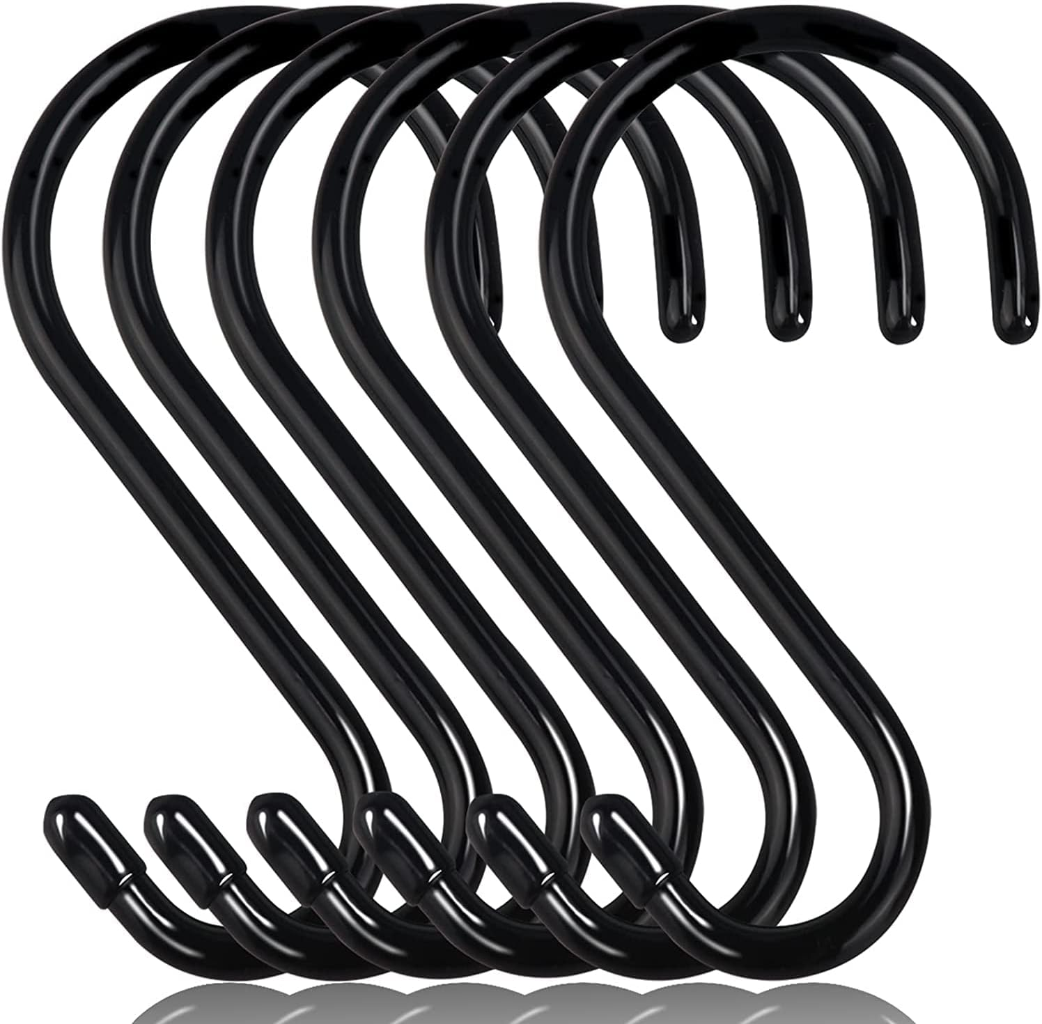 6 Inch Heavy Duty S Hooks,Large Vinyl Coated S Hooks for Hanging Plants，6 Pack 7Mm Thickness Black Rubber Coated S Hooks Non Slip Metal Hook for Hanging Closet,Garden,Bird Feeders (Black) image number 1