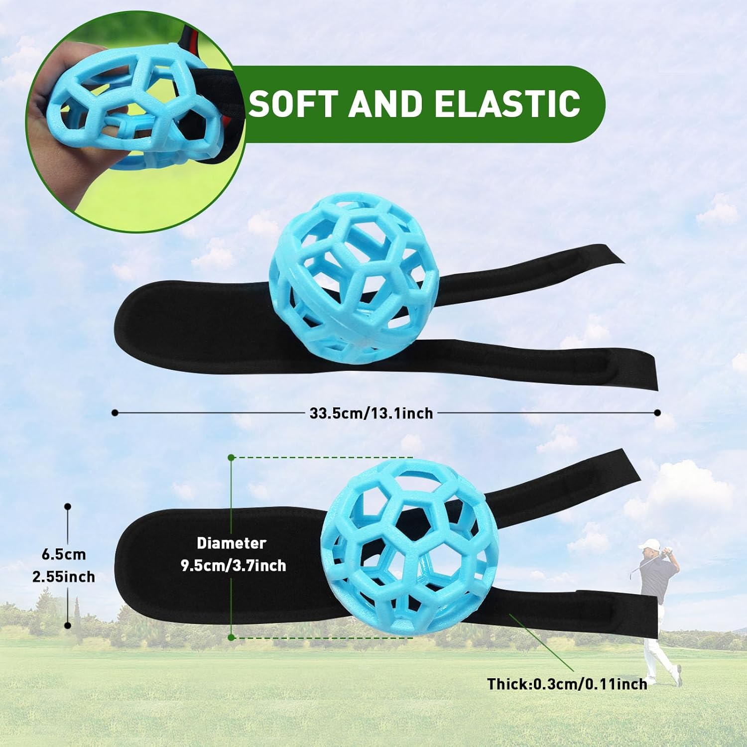 FINGER TEN Golf Swing Trainer Impact Smart Ball with Adjustable Training Wristband Wrap, Golf Posture Corrector Portable Lightweight Practice Tool for Golfer Beginner - Blue image number 3