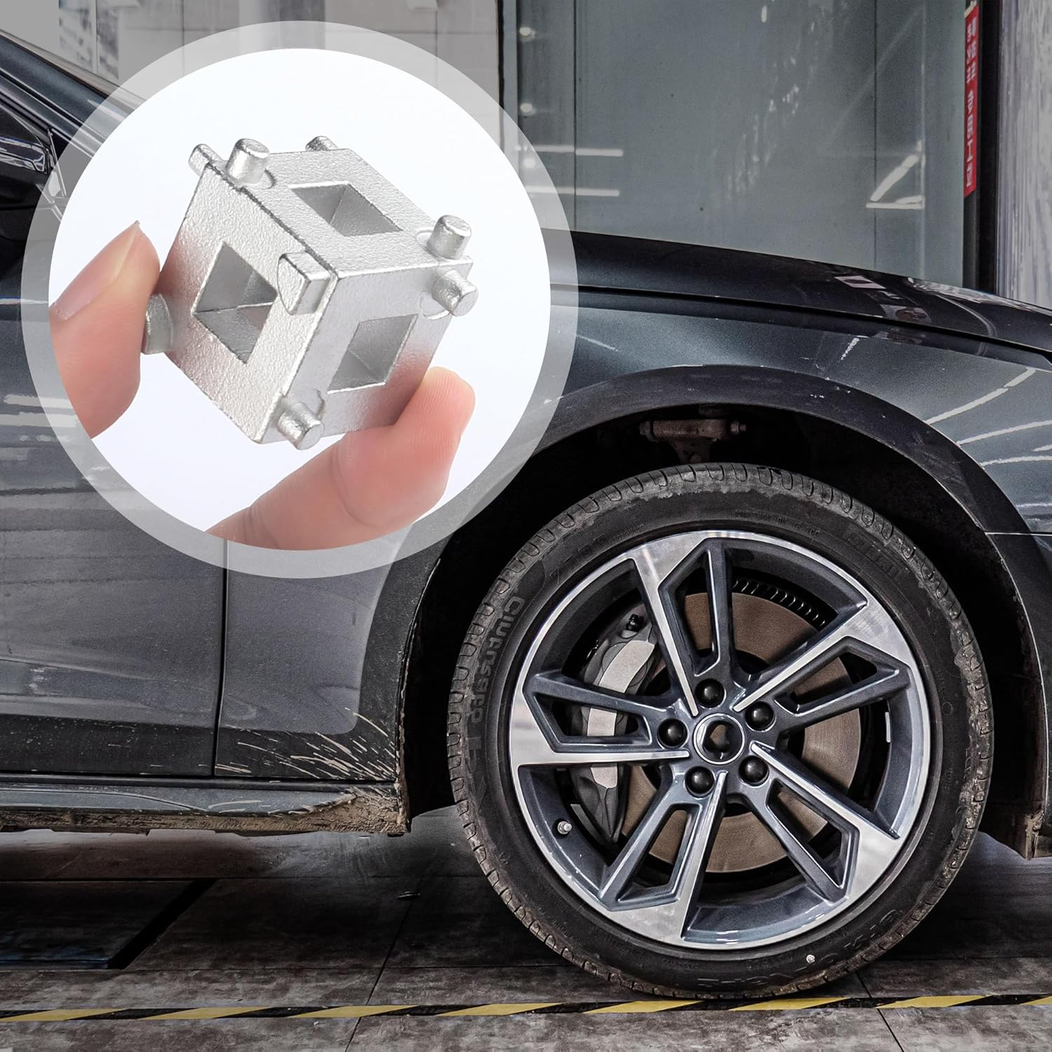 Car Cube Brake Caliper Compression Tool,Durable Steel Brake Caliper Tool Fits 3/8" Square Driver,Universal Car Accessories Car Rear Disc Brake Piston Tool Rotates Piston Back into Caliper image number 2