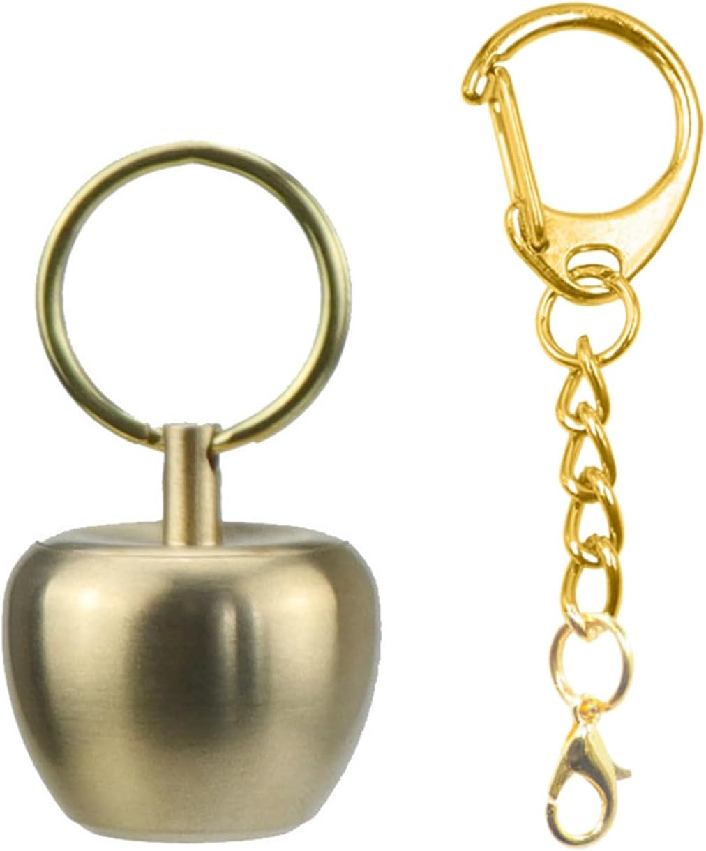 Keychain Pill Box Organiser, Waterproof Pill Holder with Lobster Clasp Clip, Portable Pill Container for Travel Pocket Purse, Cute Apple Shape Pendant for Necklace, Small EDC Pill Case with Keyring for Outdoor/Daily/Emergency (Apple-Brass)