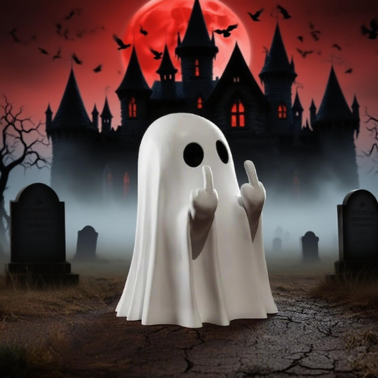 Halloween Ghost Figurine for Indoor & Porch Decor, 2Pcs Gothic Spooky Resin Figurine, Cute Finger Ghost Ornaments, Spooky Home Decor, Halloween Decorations image number 1