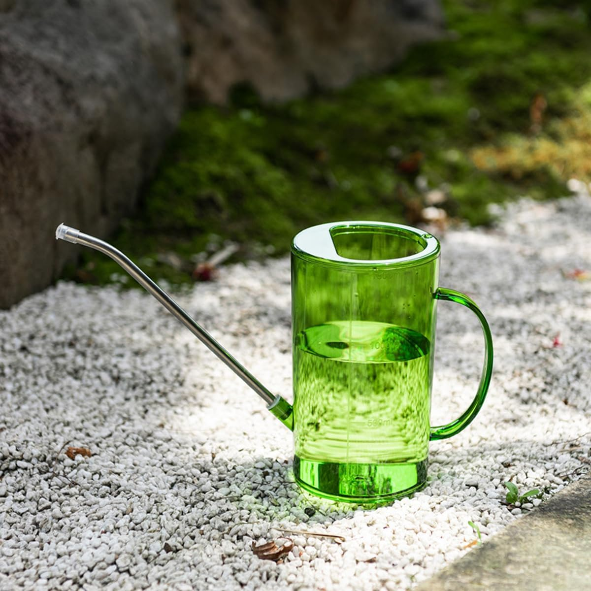 AIMALL 1.5L Long Spout Plastic Watering Can for Indoor Plants, Succulents and Bonsai &ndash; Transparent/Grey/Green, 7.4In Tall Slim Kettle for Garden & Home Use - Green image number 6