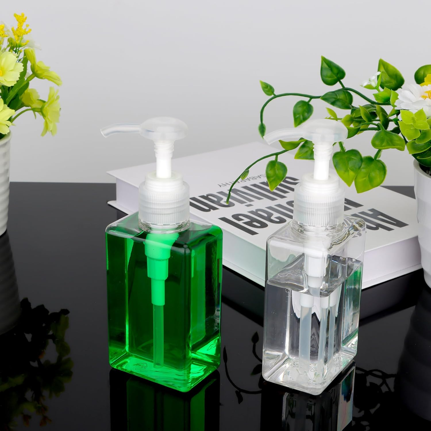 150Ml (5.1Oz) Pump Bottle Dispenser Jansburg 2 Pack Refillable Flat Square Plastic Lotion Dispenser Leakproof Empty Lotion Pump Bottle for Essential Oil Soap Lotion Shampoo Clear - Clear image number 6