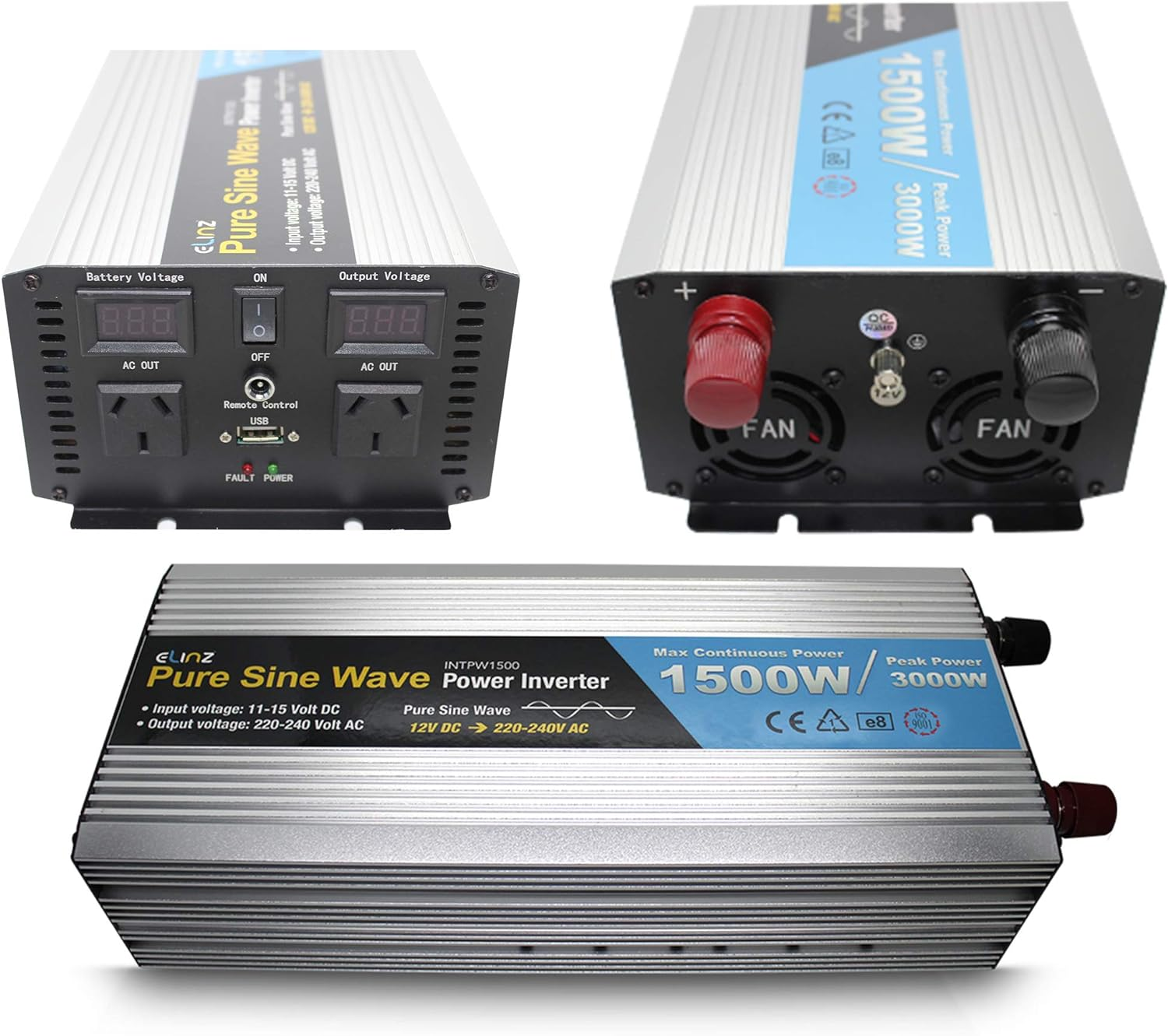 1500W/3000W Inverter 12V to 240V Pure Sine Wave Power Elinz Low High Voltage Input Short Circuit Output Overload Protection AUS Plug Car Caravan Ute SUV Truck Trailer Bus Camper 2Yr Warranty image number 5