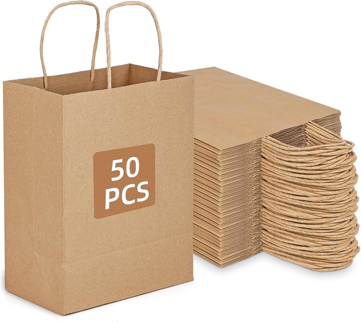 H HOME-MART Party Bags,50 Pack Brown Paper Bags with Handles,21 * 11 * 27Cm,Bulk Kraft Paper Bags Craft Gift Bags for Christmas Birthday Party Favors Grocery Retail Shopping Business Goody image number 5