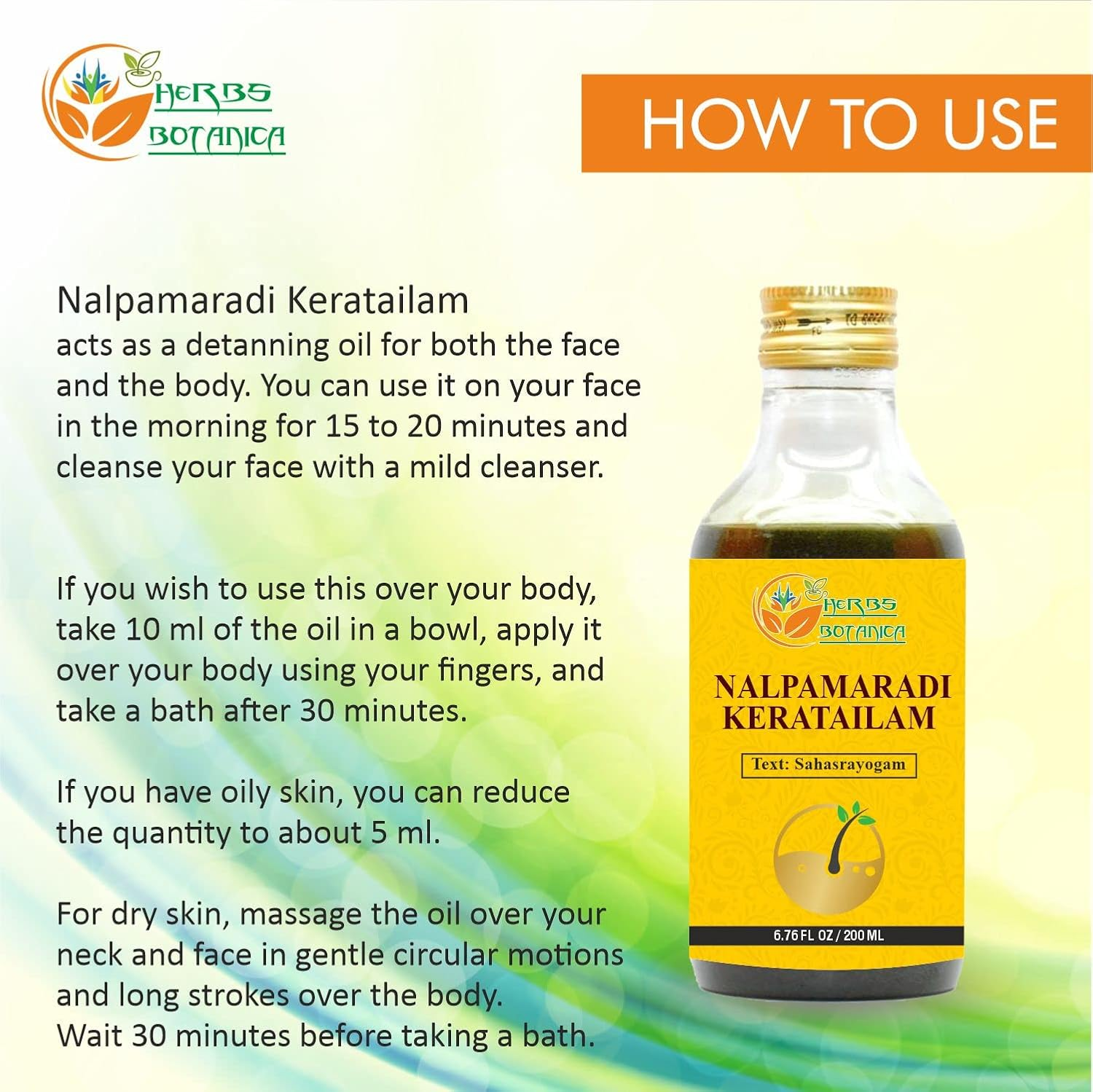 Herbs Botanica Nalpamaradi Thailam Keratailam Ayurvedic Oil with Turmeric Oil for Skin, Face & Body with 15 Ayurvedic Herbs 6.76 Fl Oz image number 1