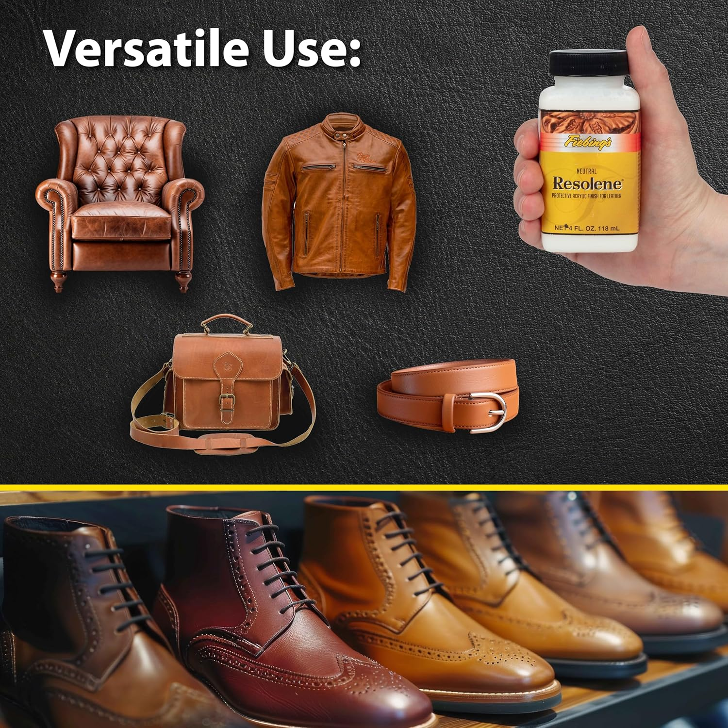 Fiebing'S Acrylic Resolene (4 Oz) - Protective Acrylic Leather Finisher - Glossy Finish Top Coat for Dyed & Polished Leathercraft - Flexible, Durable, Water Resistant for Boots, Couch, Purse, Neutral, image number 6