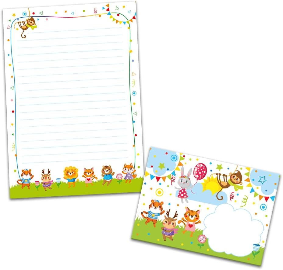 Writing Paper Set Letter Pad with Envelope for Girls Boys Kids Motif Animals Letter Paper Pad Lined (A5 Pad with 25 Sheets + 15 Envelopes) image number 6