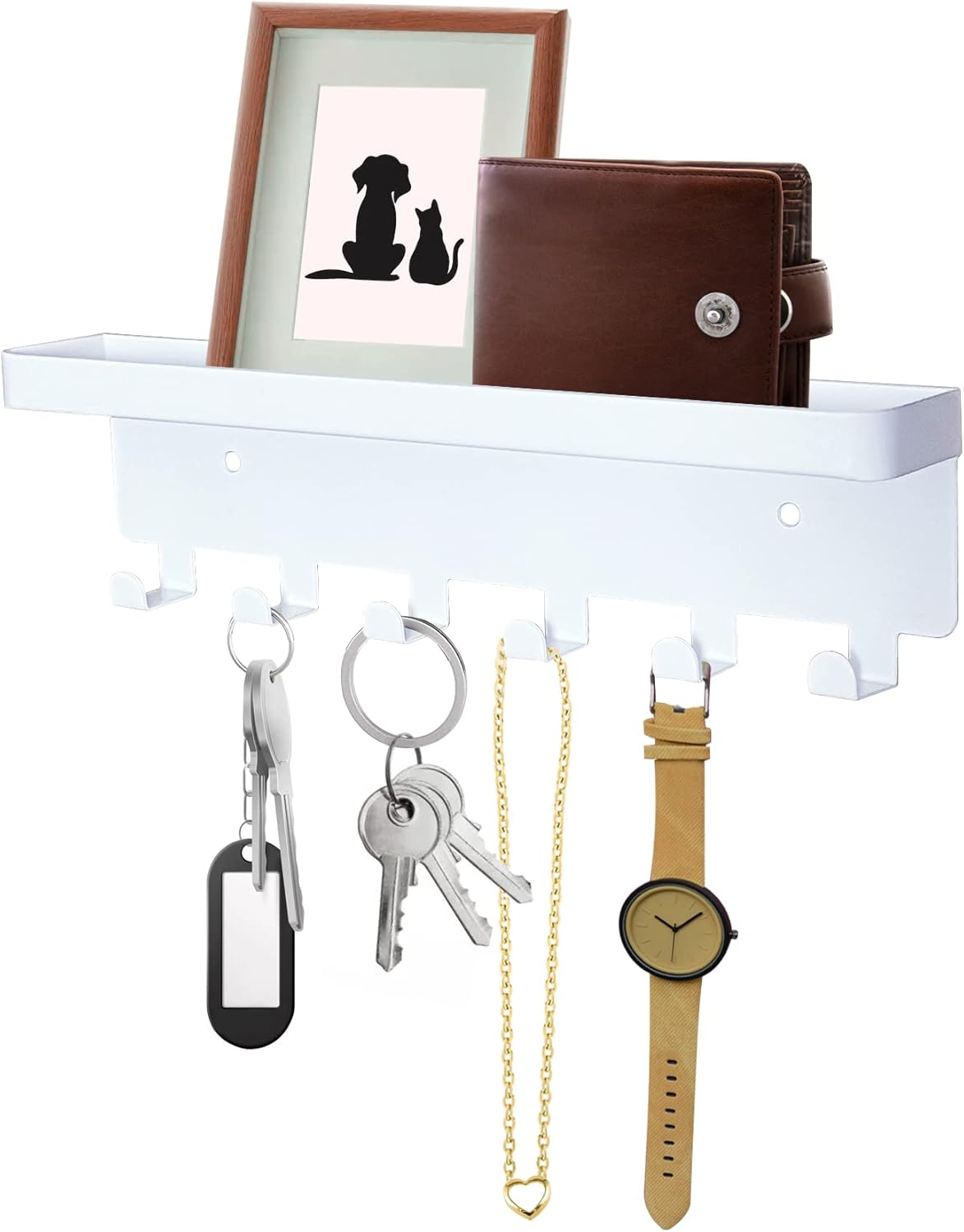 GTK Key Holder for Wall, Key Hooks with Tray and 6 Hooks, Wall Mounted Key Holder for Hallway, Key Rack with Shelf for Mail Storage (White) image number 5