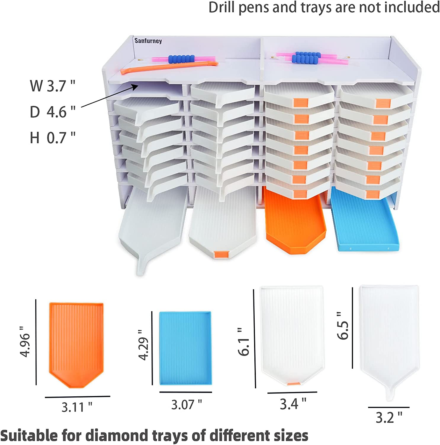 Sanfurney 32 Slots Large Diamond Painting Tray Tower Organizer with Drill Pen Holder, Multi-Boat Plates Storage Rack, Diamond Painting Accessories Tools Kits, Gift for Adults DIY Craft Arts image number 2