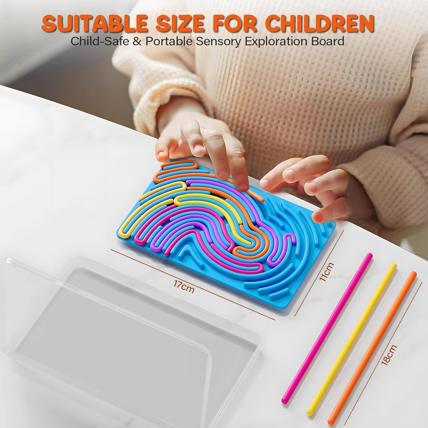 Sensory Activity Board for Kids & Adults &ndash; Silicone Sensory Fidget Toy Double-Sided for Anxiety, Autism, ADHD &ndash; Calming Travel Toy with Storage Box &ndash; Quiet Stress Relief Toy Stocking Stuffers Gift