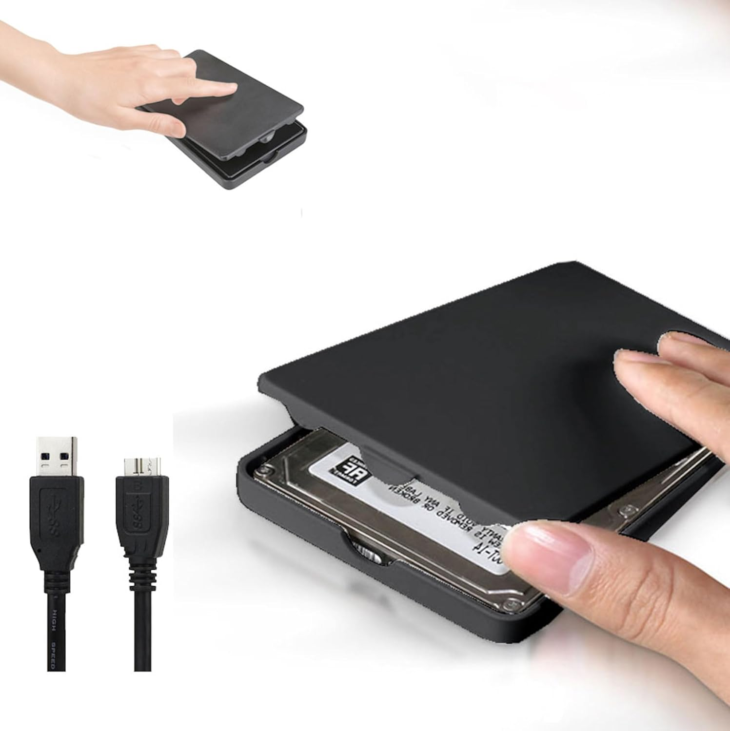 USB 3.0 External Hard Drive Case - 2.5" SATA HDD/SSD Enclosure (Up to 2TB), Tool-Free Design, UASP Support, Auto Sleep Function (Black)