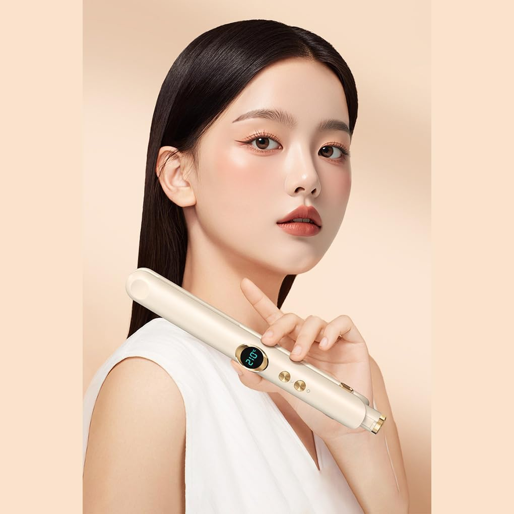 EUIOOVM Negative Ion Small Dormitory Straightening Plate Clamp for Women Cordless Hair Straightener Anti-Scald Wireless Clamp, Beige, Wireless Charging image number 5