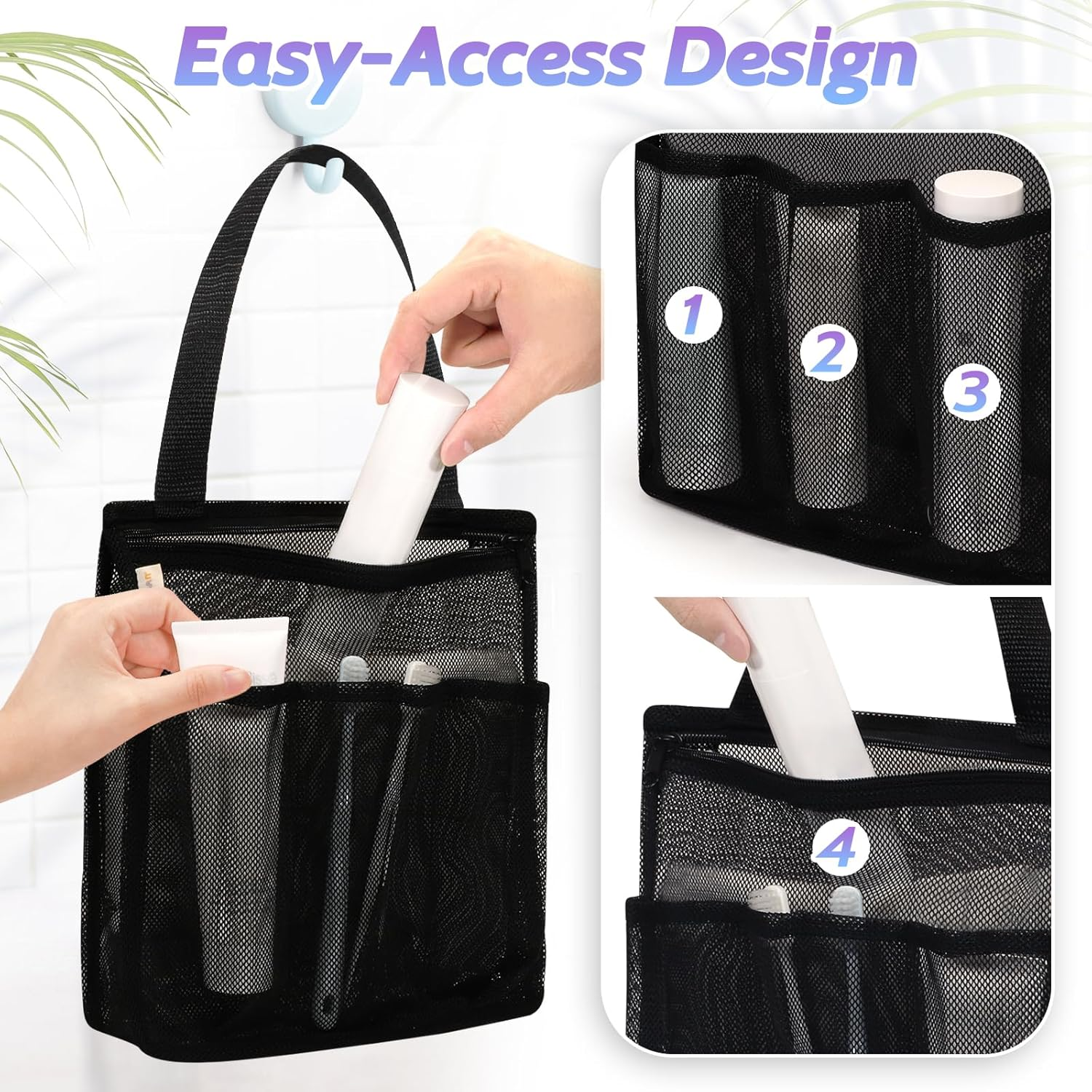 Famichan Portable Mesh Shower Caddy, Gym Travel Camp Dorm Room Essentials for College Student Boy Girl, Bathroom Shower Bag - Black image number 6