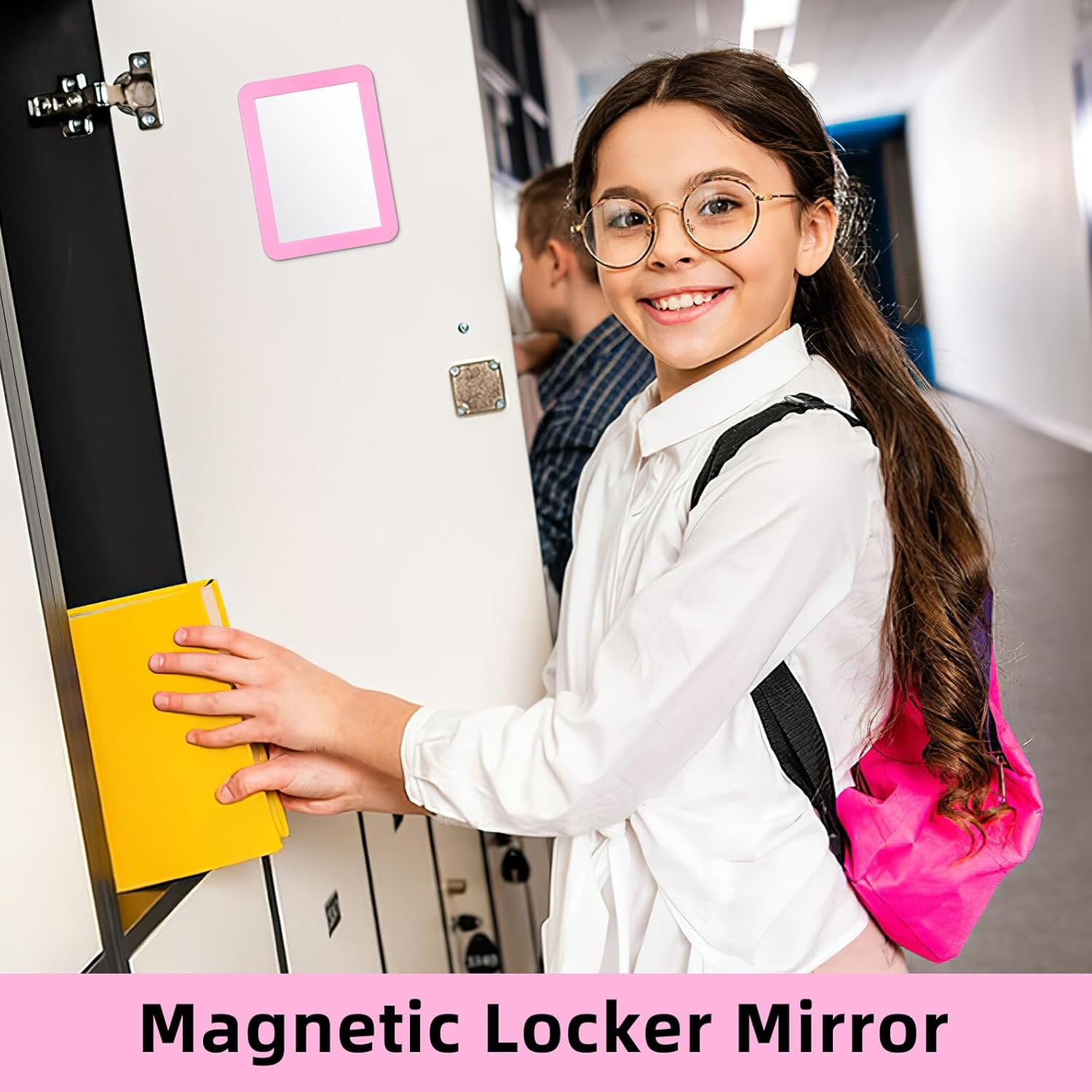 LRXIYODE Magnetic Locker Mirror for Metal Surfaces Rectangular Dressing Mirror with Stable Base for Bedroom Bathroom Countertop Portable image number 2