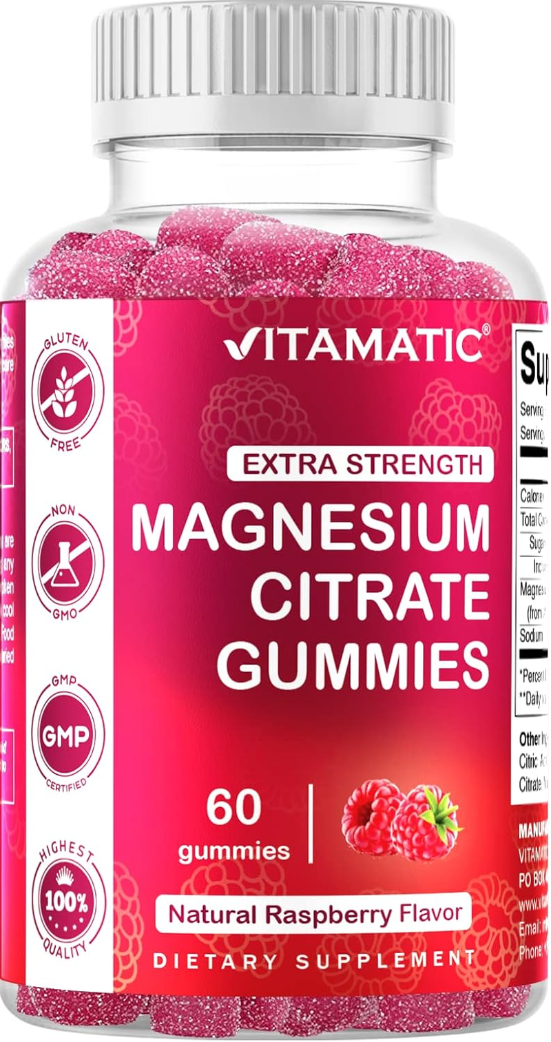 Vitamatic Extra Strength Magnesium Gummies 255 Mg (Elemental Mg) per Serving - 60 Vegan Gummies - Promotes Healthy Relaxation, Muscle, Bone, & Energy Support image number 1