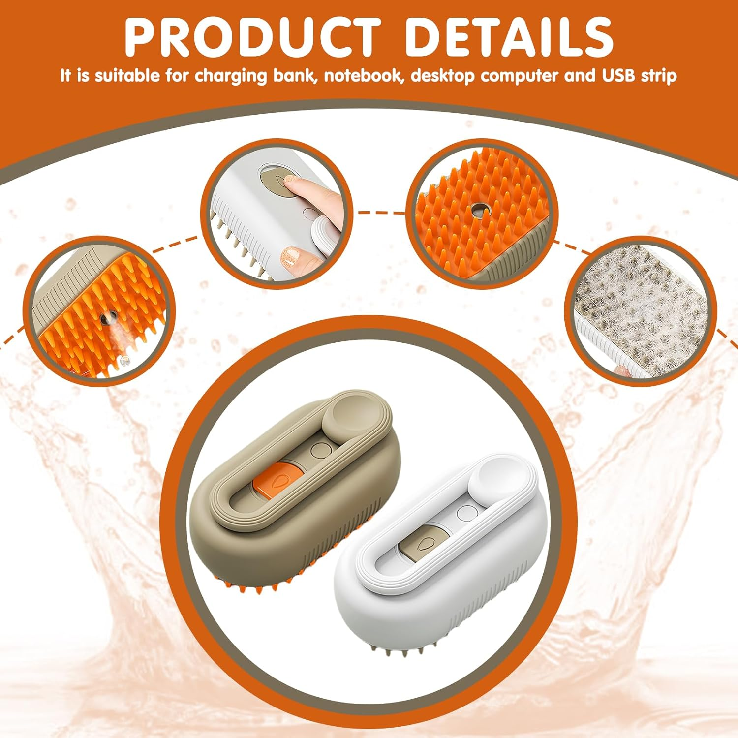 Cat Brush with Steam, Cat Steamy Brush, Steamy Brush Cat, Steam Brush for Cats, Cat Hair Brush, Self-Cleaning with Water Tank for Massage Care and Hair Removal