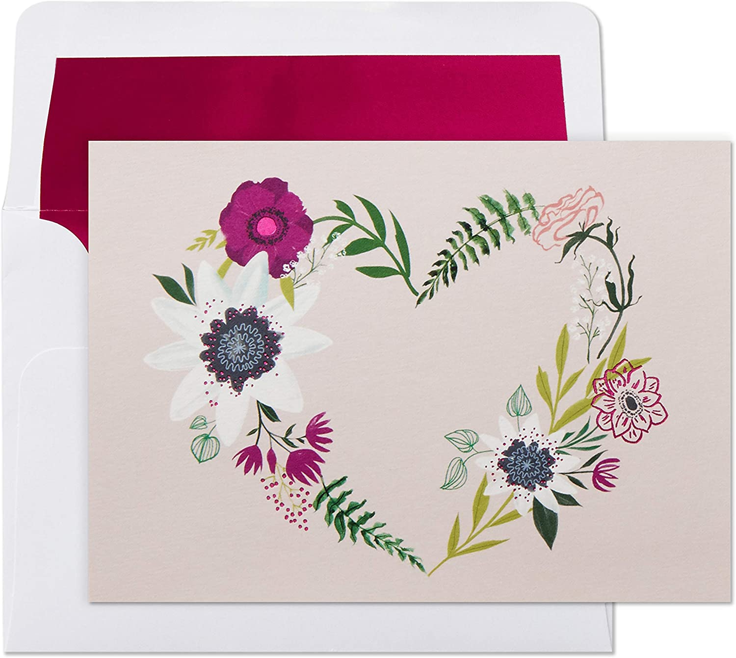 Hallmark Pack of 10 Blank Cards with Envelopes, Floral Wreath Heart