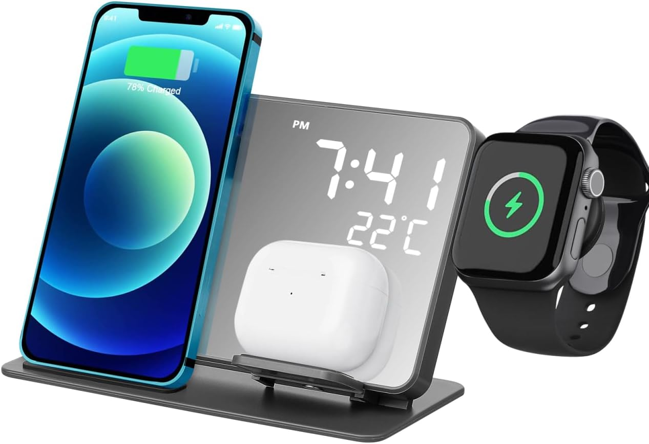 COHEALI Wireless Alarm Clock Thermometer with Led Display for Charging and Temperature Monitoring - Multifunctional Bedside Clock image number 6