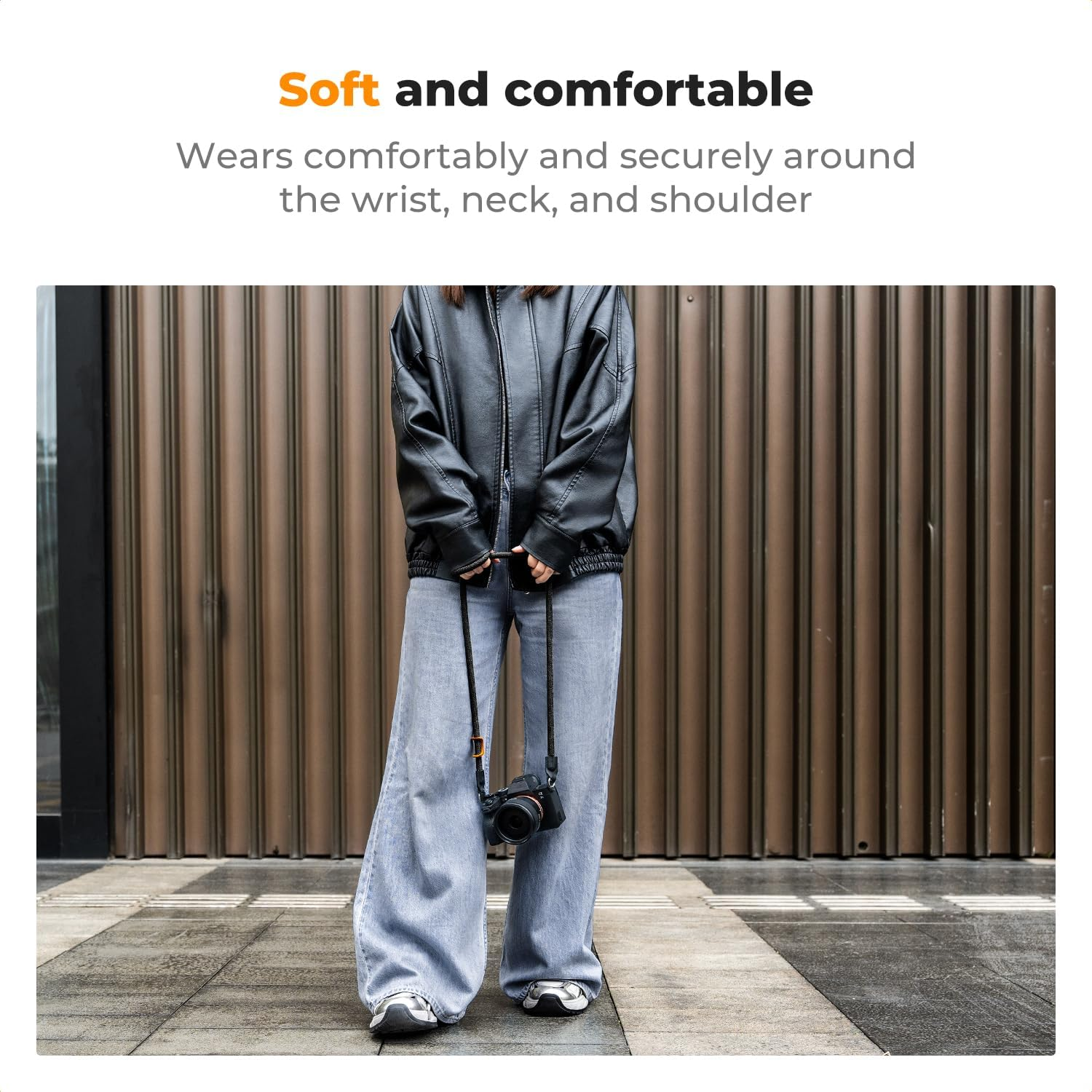 K&F Concept 100Cm Camera Neck Strap, Braided Nylon Climbing Rope with Leather Pad Camera Strap for round Hole Interface DSLR SLR Mirrorless image number 5