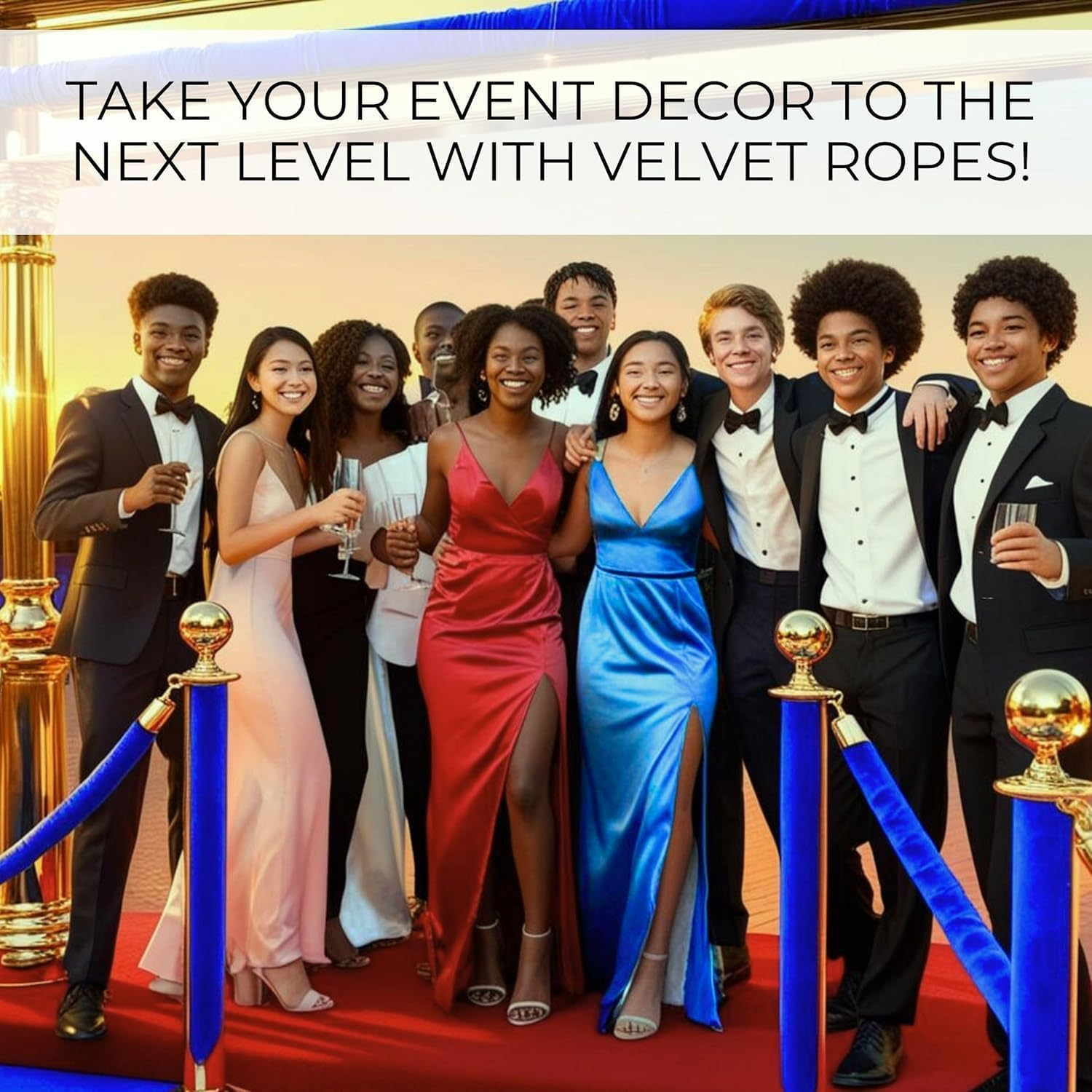 2PCS Blue Velvet Rope 5FT &ndash; Thick Barrier Cord for Red Carpet Stanchions Velvet Rope Barrier Poles and VIP Ropes Events Luxury Look for Ceremonial Event Entrances image number 5