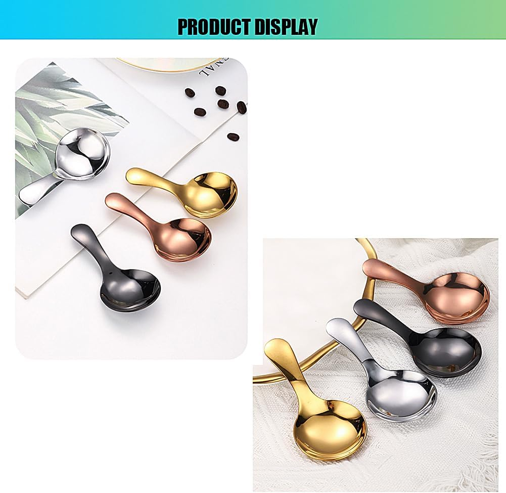 5PCS Short Handle Spoon, Stainless Steel Mini Spoons Thickened Small round Spoon for Salt Condiments Dessert Tea Coffee (Rose Gold) image number 5