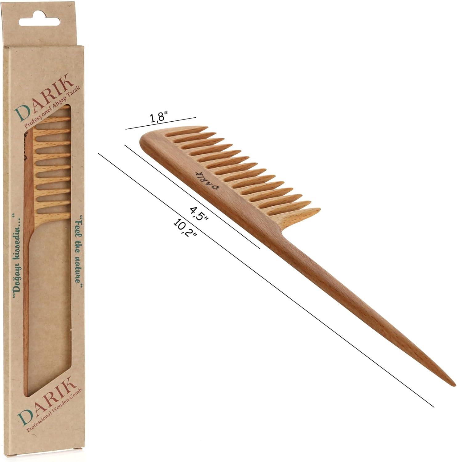 Wide Tooth Wooden Comb | Cepillo Ancho De Madera Para Cabello | Natural Hairbrush | Vintage Style Hairbrush | Wood Comb for Gentle Styling | Anti-Static Hair Comb (Wide Tooth Tail Comb) image number 4