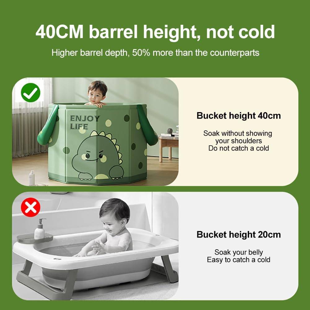 Xoxomeg Baby Bathtub,Portable Cartoon Baby Tub with Handles,Quick Pop up Non Inflatable Bathtub Space-Saving,Durable Baby Tubs for 0~8 Years Old Infants and Toddler (Green) - Pink image number 5