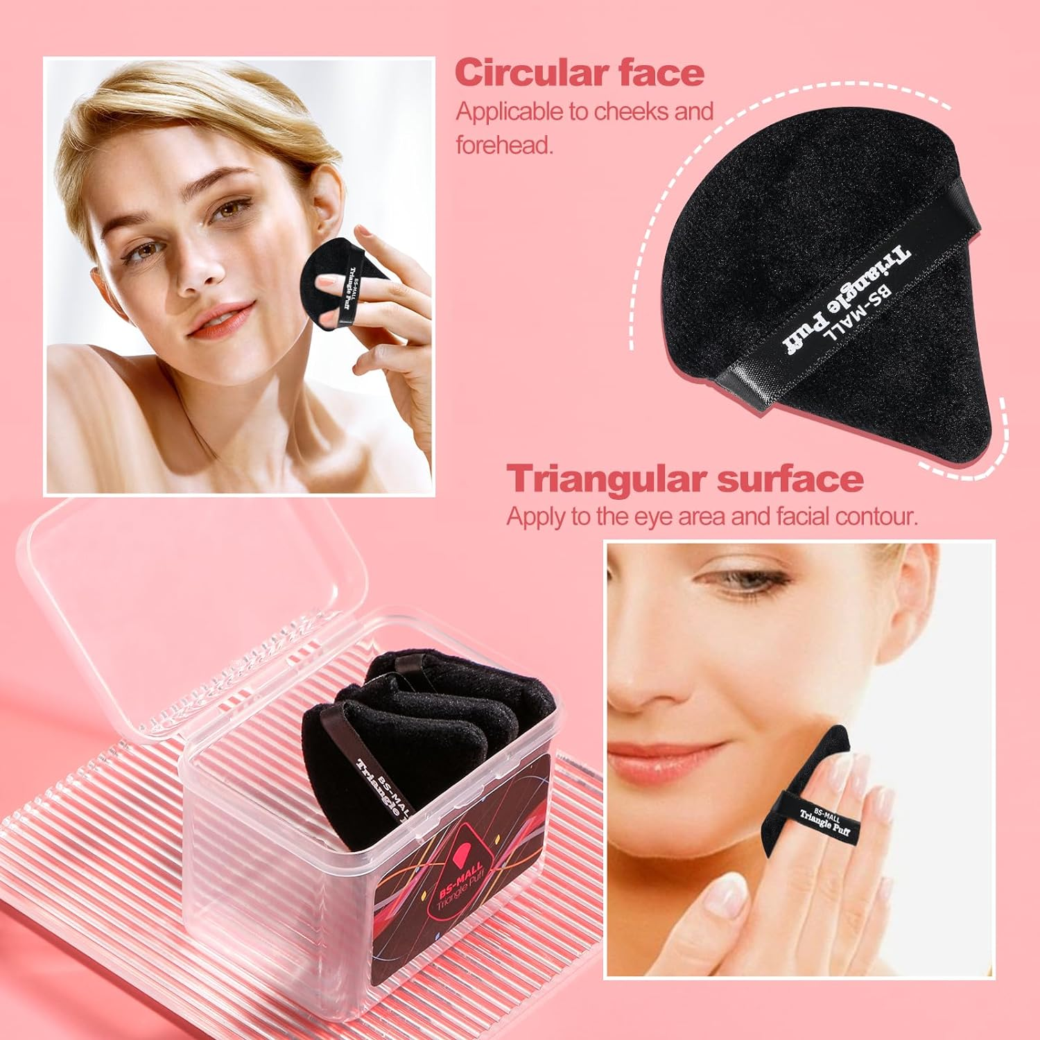 BS-MALL Triangle Powder Puff - Face Cosmetic Washable Reusable Bake Loose Foundation Sponge Mineral Pack of 14 image number 5