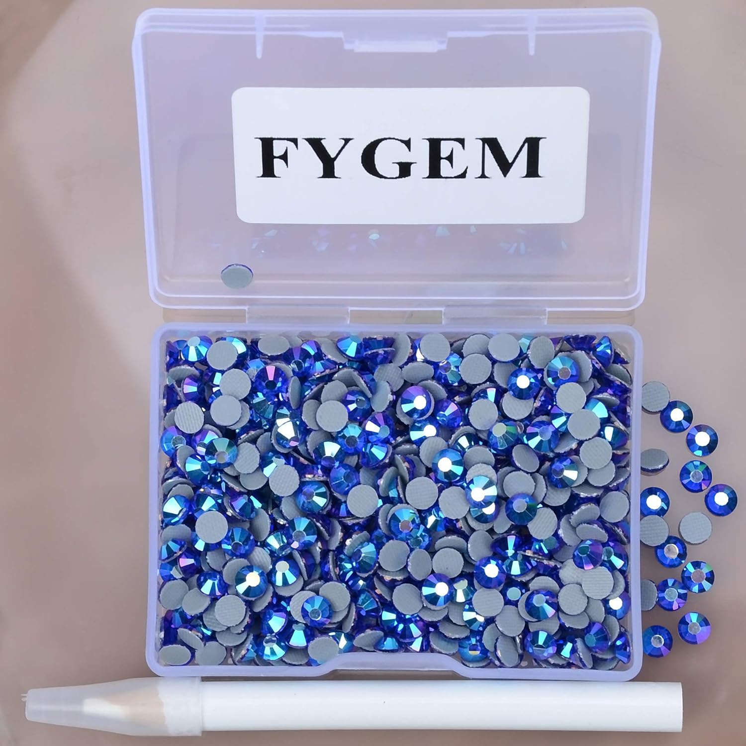 2000 Pcs FYGEM Hot Fix Iron Rhinestones DIY Jewelry Making with Picking Pen (Sapphire AB, SS16) image number 3