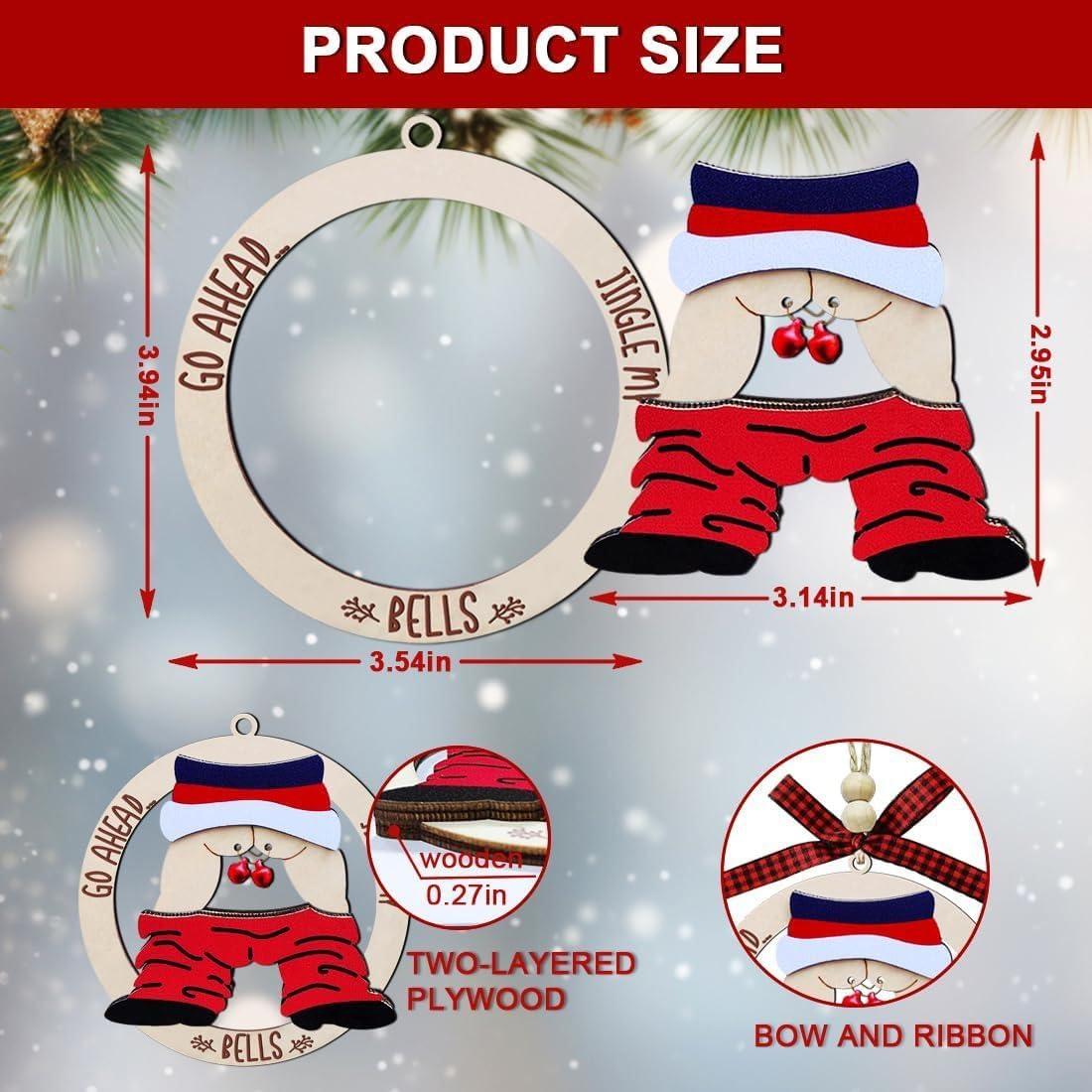 Jingle Bell Christmas Tree Ornaments, Wooden, Unique Stocking Stuffer Gift and Christmas Decorations for Trick,Laughting (1) image number 5