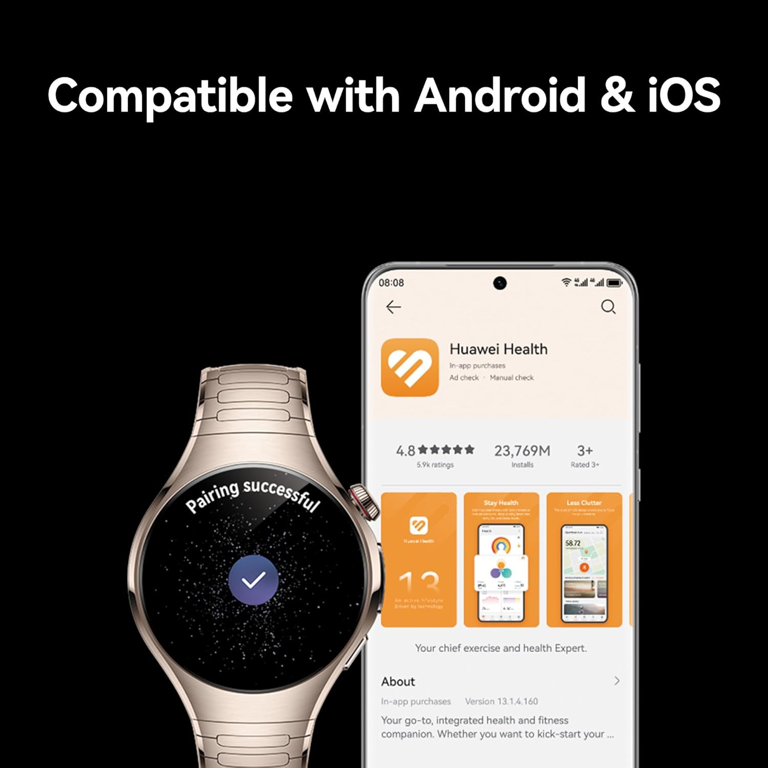 Huawei Watch 5, 42Mm Smartwatch, Multi-Sensing X-TAP, Health MOT, Real-Time Fingertip Blood Oxygen, up to 7 Days Battery Life, Esim, 904L Stainless Steel, Ios & Android, Beige image number 2