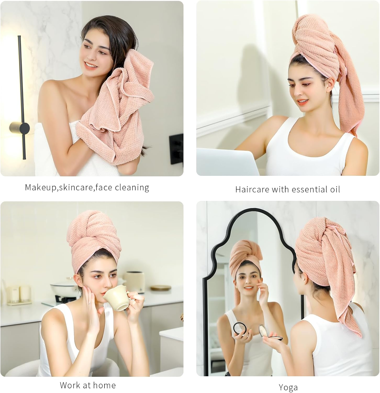 Laojbaba Microfiber Hair Towel Quick Dry Hair Towel Hair Drying Towels Suitable for All Kinds of Hair Ultra Absorbent Long and Thick Hair 24X48Inch Lotus Root Pink (1Pcs) image number 6