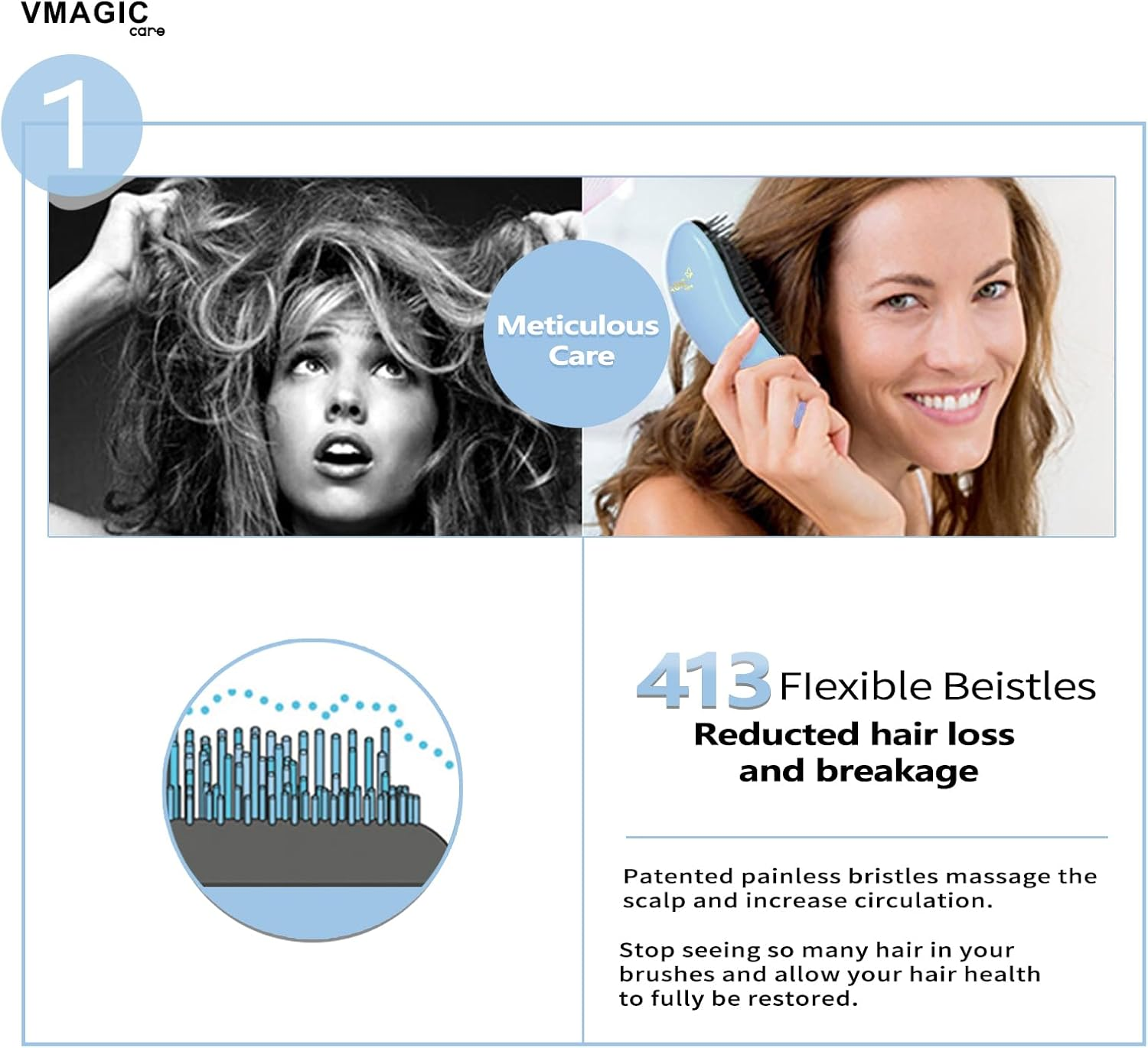 Detangling Brush - Glide the Detangler Brush through Tangled Hair - Best Brush/Comb for Women, Girls, Men & Boys - Use in Wet and Dry Hair (Skyblue) - Black,Rose image number 6