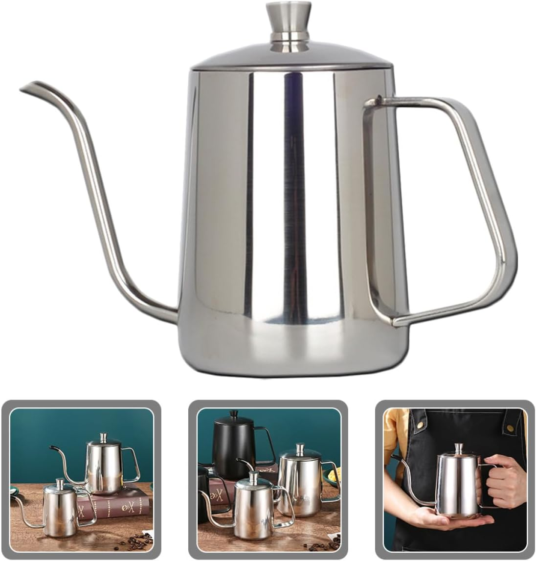 GLSTOY Stainless Steel Coffee Kettle 600Ml Long Spout Gooseneck Kettle with Lid Office Coffee Pot Multi-Use Metal Tea Pot for Drip Brewing and Manual Brewing image number 6