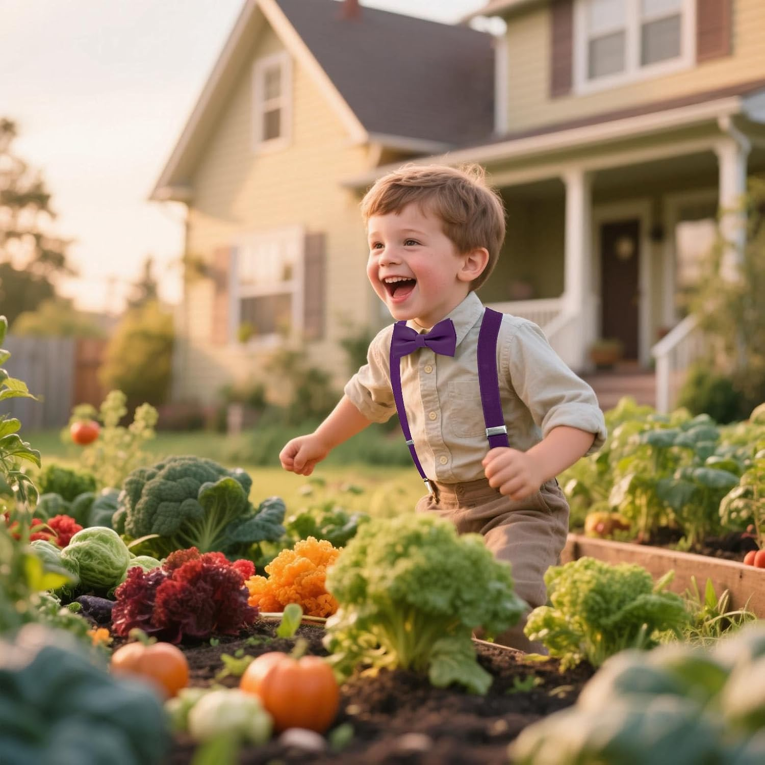 BEWDIO Adjustable Baby Boy Suspenders and Bow Tie, Pre-Tied Kids Bowtie and Elastic Suspenders with 4 Strong Metal Clips - Beige image number 2
