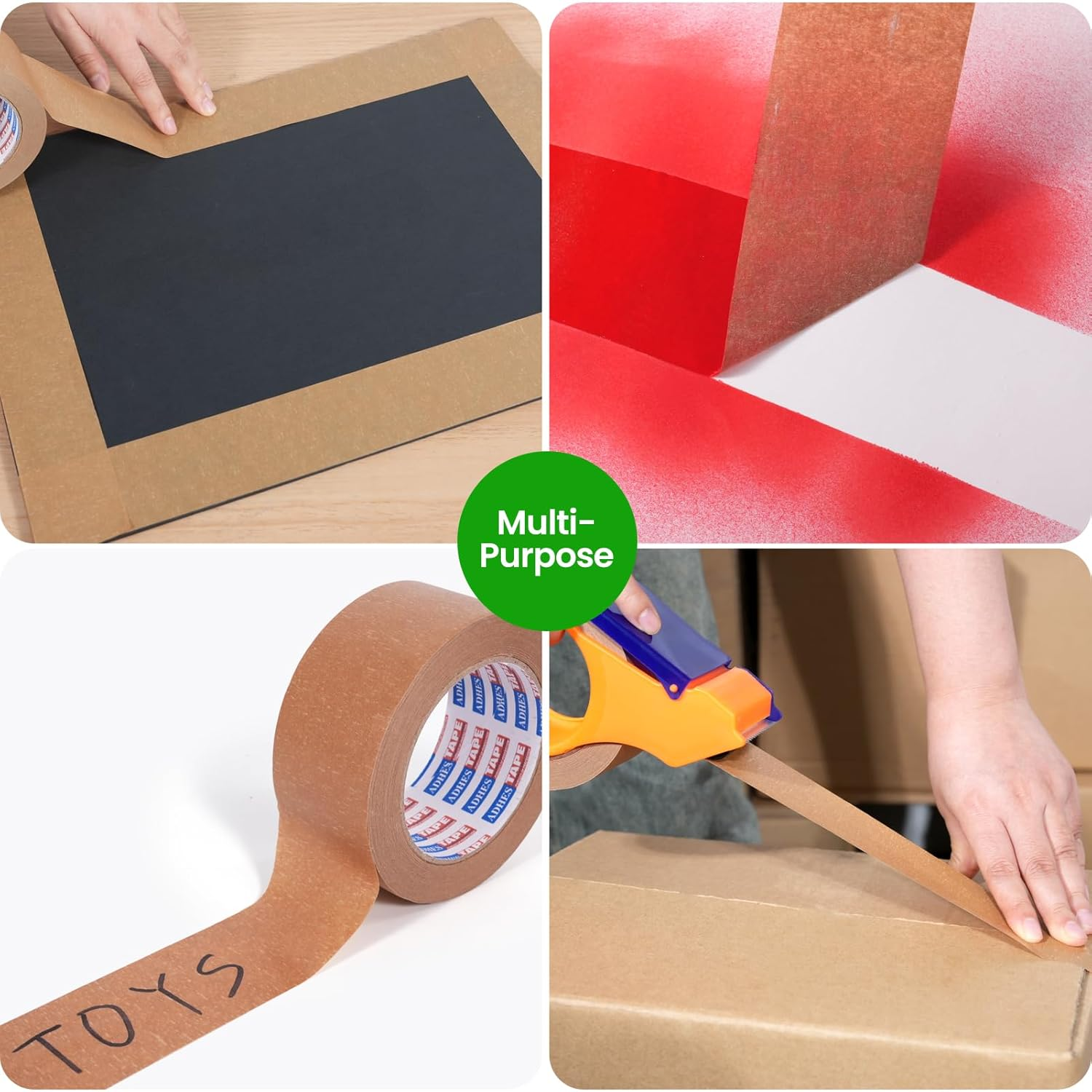 ADHES Heavy Duty Paper Packing Tape Kraft Paper Tape, Eco Friendly & Biodegradable, Writable & Uncoated Brown Packing Tape for Masking, Sealing, and Packaging Use, 50Mm X 40M, 3Rolls image number 5