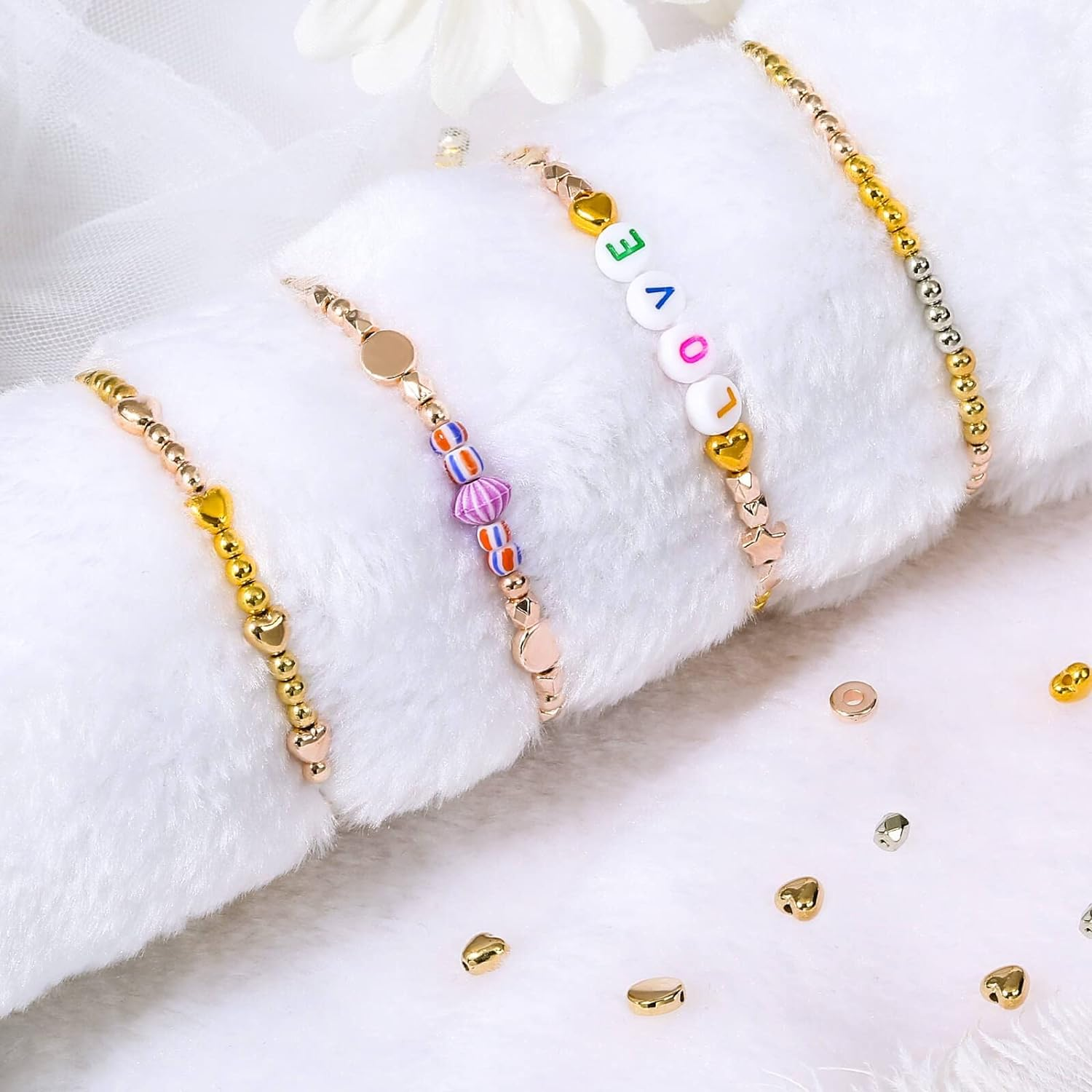 YBVABE Gold Spacer Beads for Jewelry Making, Assorted Bracelet Beads round Rhinestone Beads Star Beads Gold Beads for Bracelet Jewelry Making (Gold, Sliver, Rose Gold, KC Gold)-2140Pcs image number 4