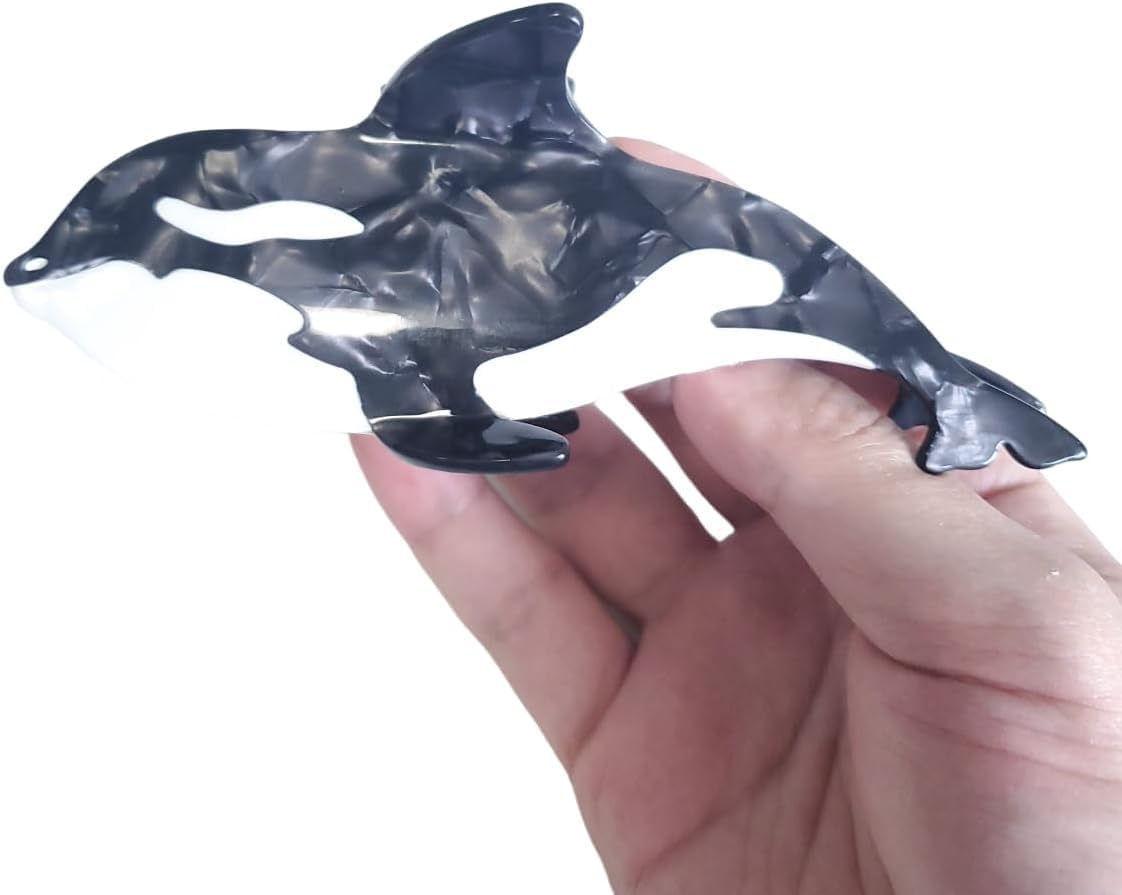 Fantasy Black Whale Hair Clip,Acetate Claw Clips,Hair Clips for Women (Black, 7Cm)