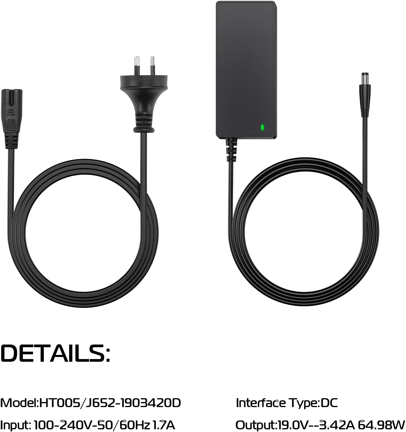 Ulanzi HT005 DC Aapter 19V/3.42A 64.98W Plug Adaptor Output for Ulanzi L023 40W Pro Portable Continuous Output Lighting