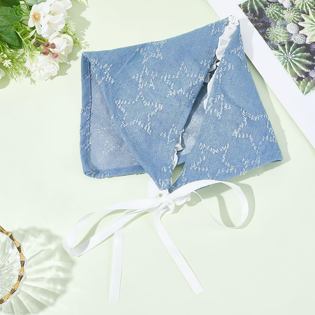 CABODYALS Blue Star Pattern Head Scarf Kerchief Small Triangle Headband Hair Covering Wrap with Ruffled Pleated Edge Lace up Design Bandana for Women Holiday Costume Accessories Decor Styling image number 3