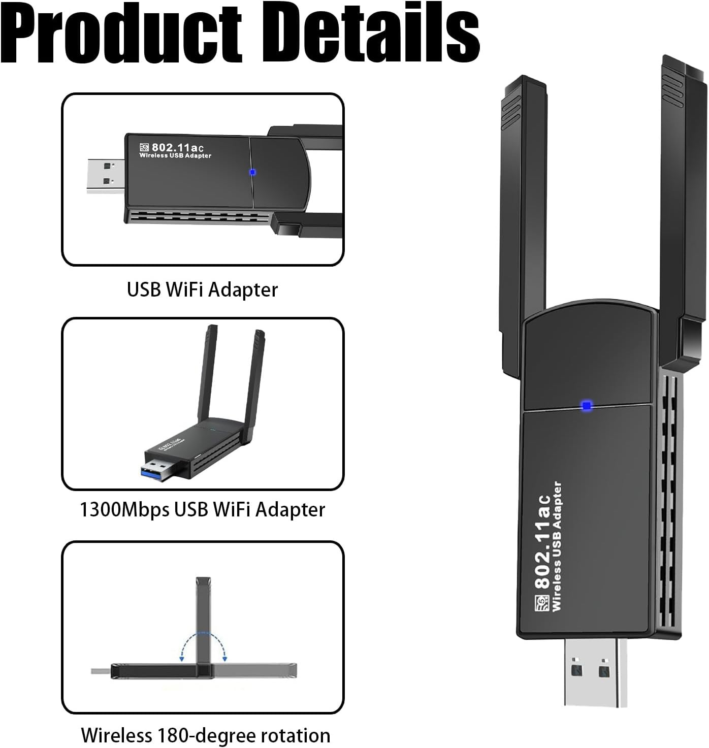 Wifi Adapter, 1300Mbps USB Wifi Adapter, Dual-Band 2.4Ghz/5Ghz Wifi Dongle, Compatible with Desktops and Laptops, Windows/Mac Os image number 5
