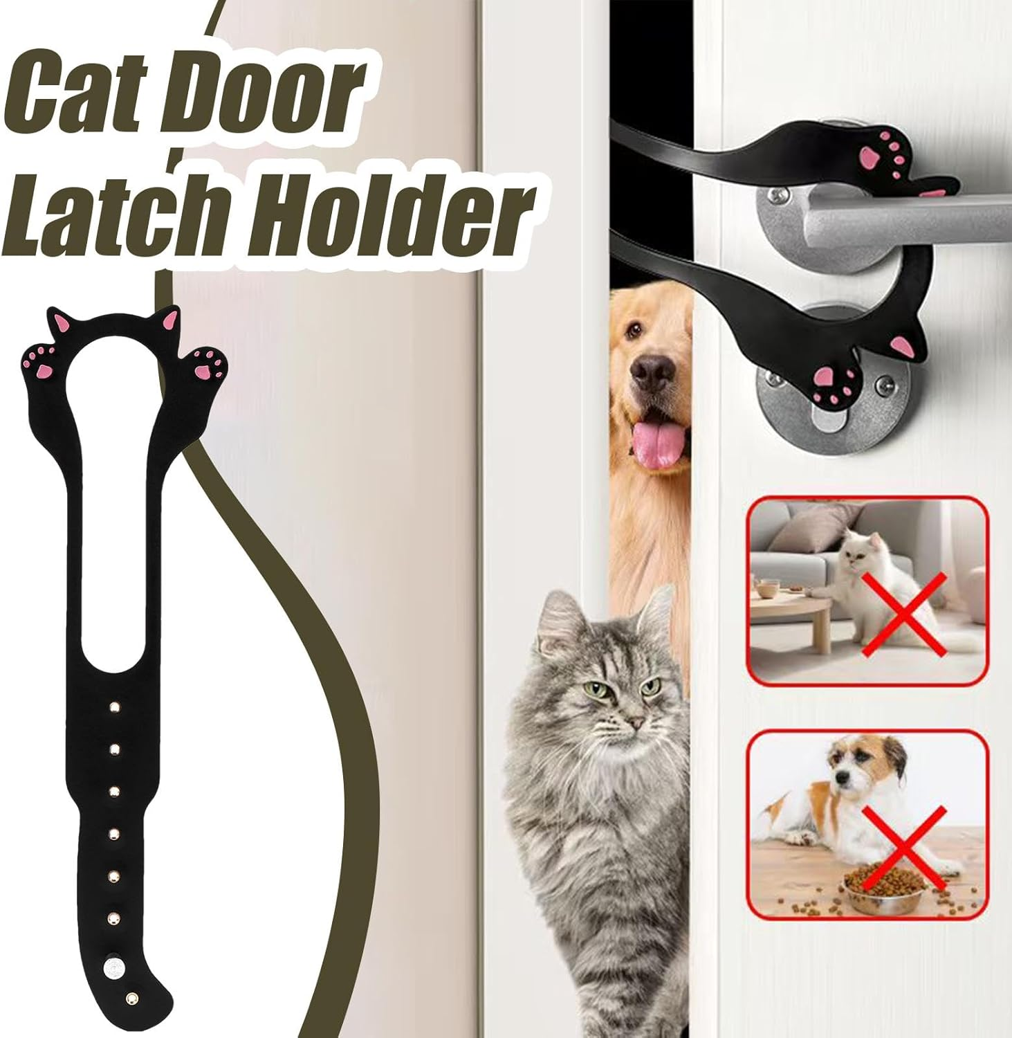 Cat Paw Door Lock, Cat Door Latch Holder, Pet Door Strap for Cat Door Options, Keep Dogs Out, No Tool Required and No Wall Damage Adjustable Pet Gate Holder for Holding Animals image number 1