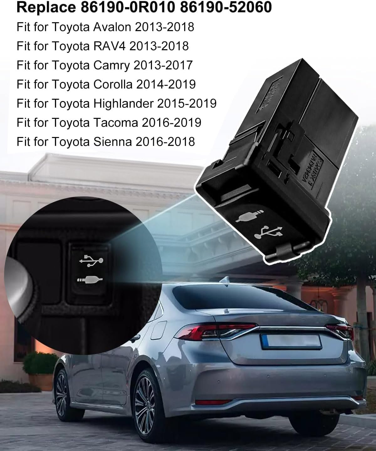 Car USB Port Adapter Socket with 4-Pin USB-A Interface and 6-Pin AUX Interface Replace 86190-0R010 86190-52060 Fit for Toyota Avalon RAV4 Camry Corolla Highlander Tacoma Prius C Sienna Yaris image number 5