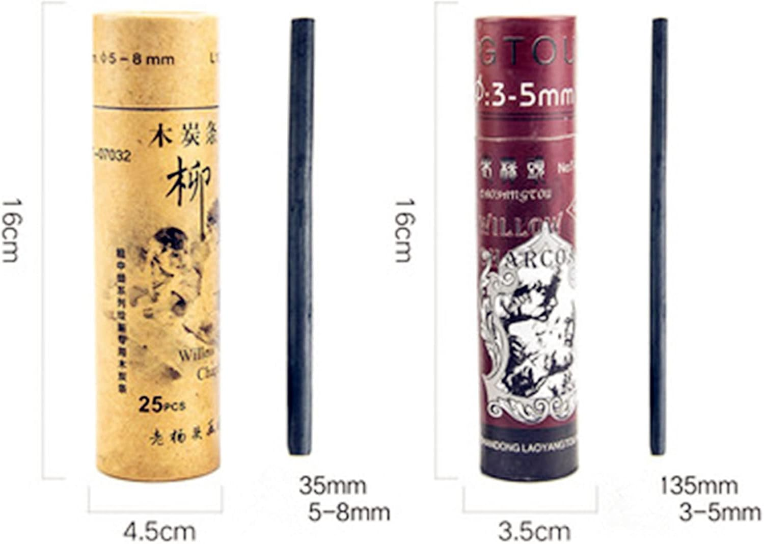 XHBTS 50 Pcs Willow Charcoal, Soft, Black Charcoal Sticks for Drawing, Sketching, and Fine Art, Willow Sketch Charcoal Pencils for Drawing -2 Box 3-5Mm 5-8Mm image number 2