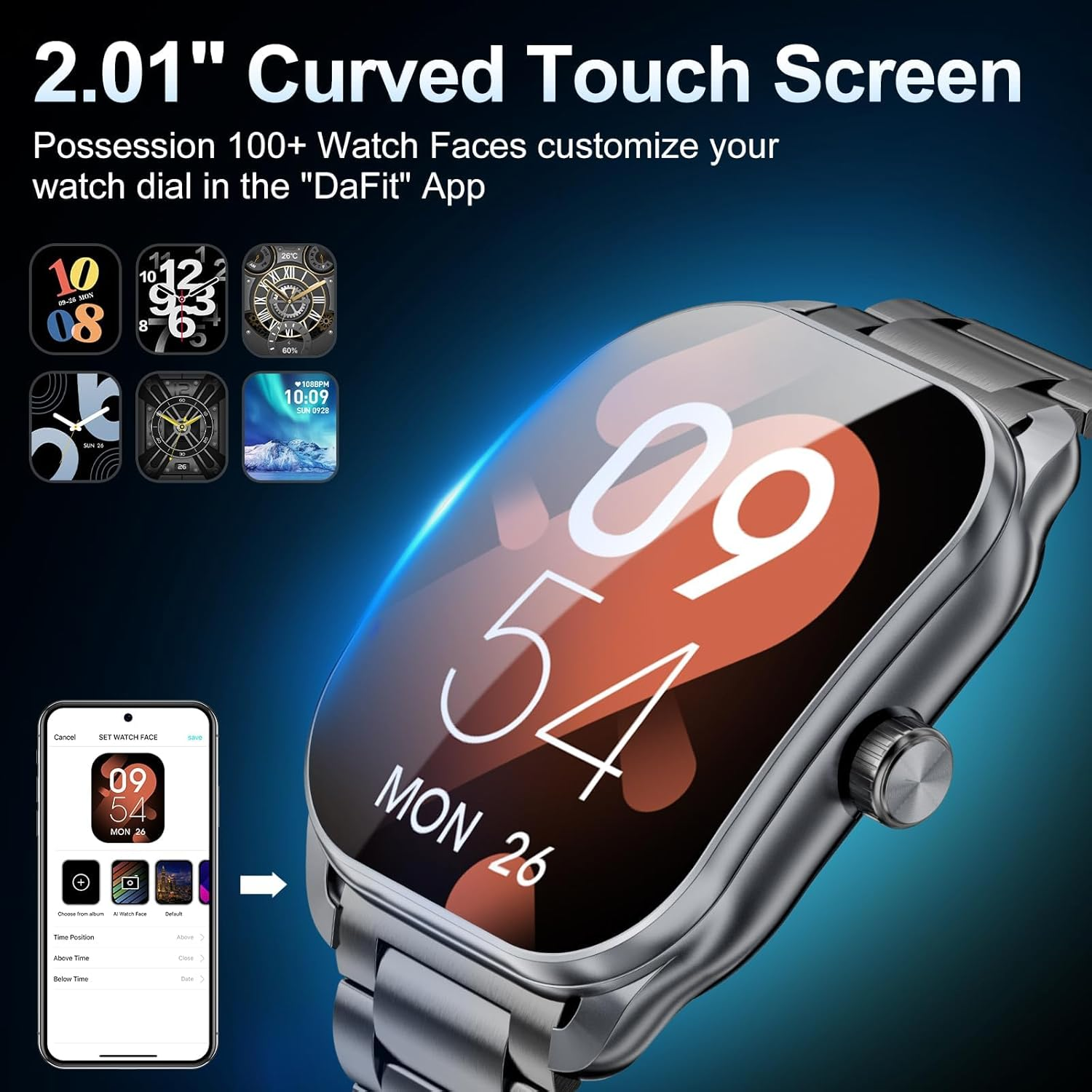 Curve Military Smart Watch for Men(Answer/Make Call), 2.01" Smartwatch 2025 Newest Fitness Tracker with 120+ Sports Modes IP68 Waterproof Fitness Watch for Android Ios (2 Straps) image number 2