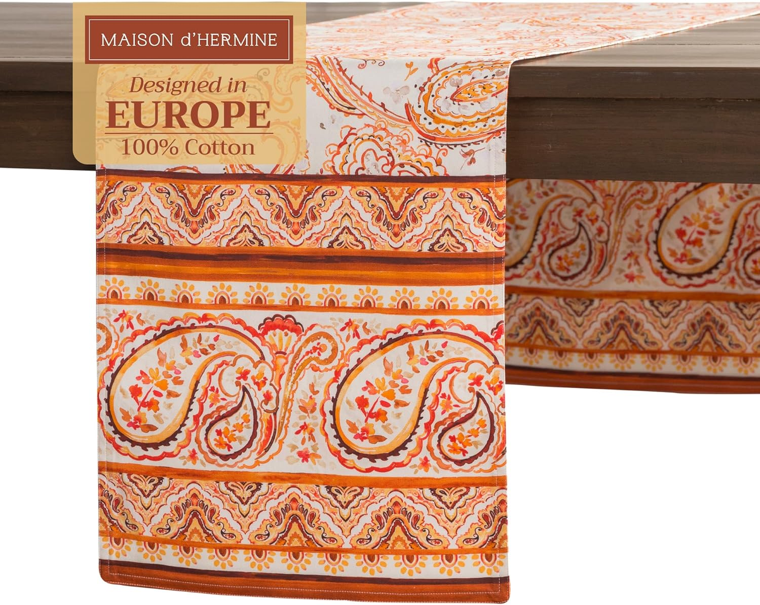 Maison D' Hermine Table Runner 100% Cotton Double Layer Table Runners 72 Inches Long for Thanksgiving Christmas Decorations Home Kitchen Dining Party Wedding (Palatial Paisley, 14.5" X 72")