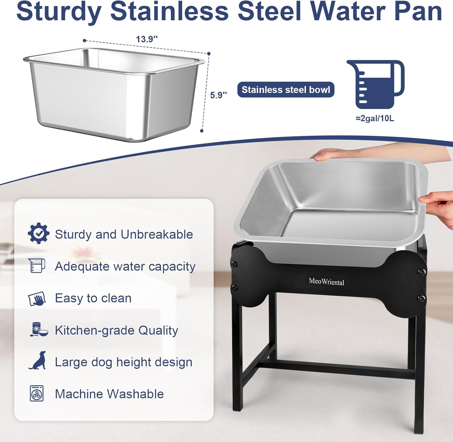 9.5L Elevated Dog Water Bowl for Large Breeds, 36Cm Raised Stainless Steel Large Dog Water Bowl with Full Metal Stand for Relief Joint Pressure, Tip-Proof, Easy to Clean, Indoor & Outdoor Use image number 1