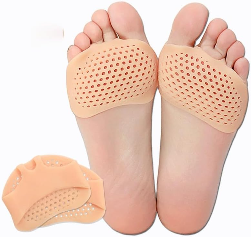 Metatarsal Foot Pads for Pain Relief - 4 Pack Soft Gel Ball of Foot Cushions, Breathable Reusable Forefoot Supports for Women & Men - Comfortable Shoe Inserts to Relieve Foot Discomfort, Skin-Tone image number 6
